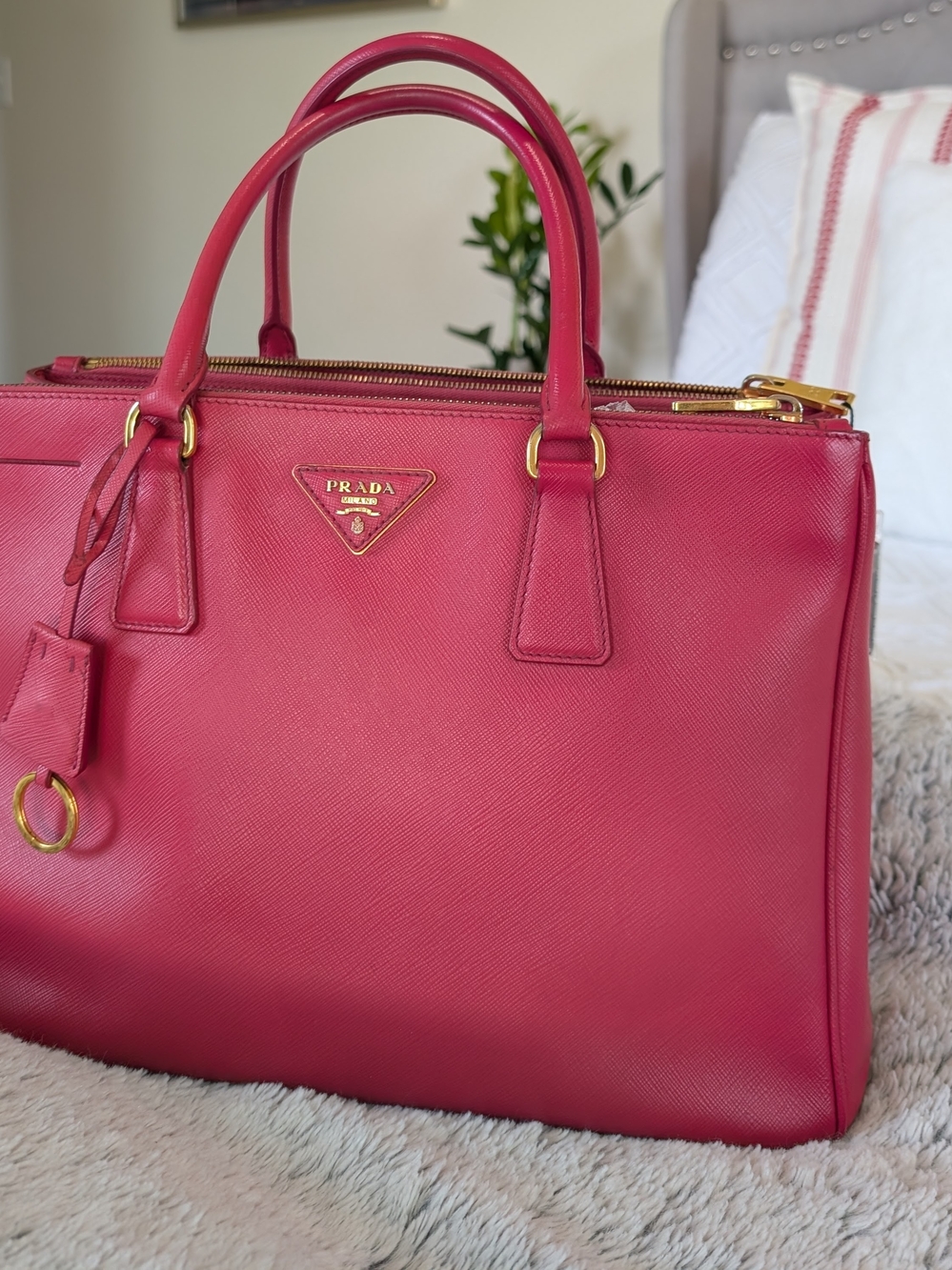 Prada Saffiano Leather Satchel in Magenta